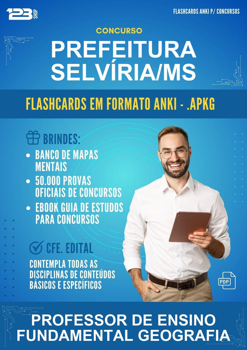 Flashcards Anki para o Concurso Prefeitura Selvíria/MS para Professor de Ensino Fundamental Geografia - 400 Flashcards