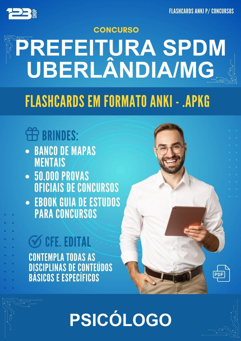 Flashcards Anki para o Concurso Prefeitura Spdm Uberlândia/MG para Psicólogo - 400 Flashcards