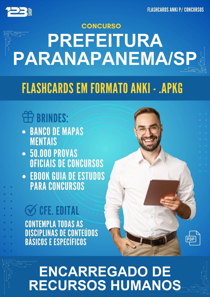 Flashcards Anki para o Concurso Prefeitura Paranapanema/SP para Encarregado de Recursos Humanos - 400 Flashcards