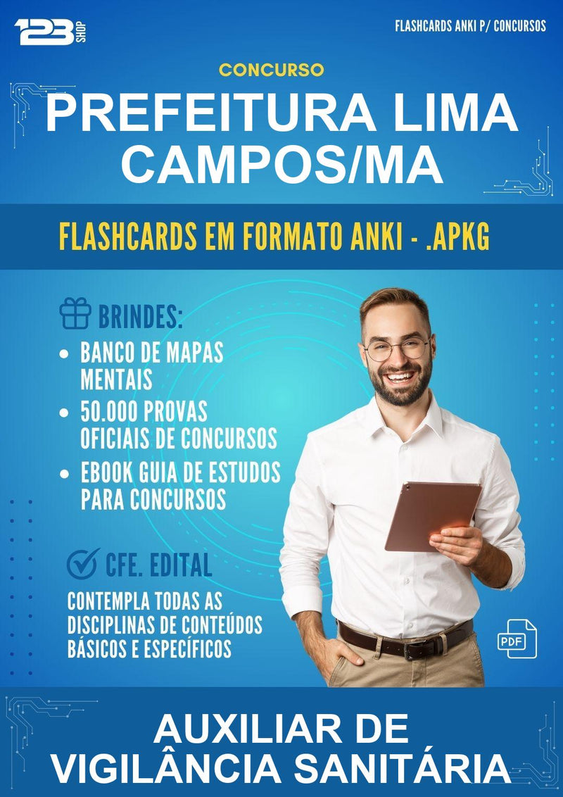 Flashcards Anki para o Concurso Prefeitura Lima Campos/MA para Auxiliar de Vigilância Sanitária - 400 Flashcards