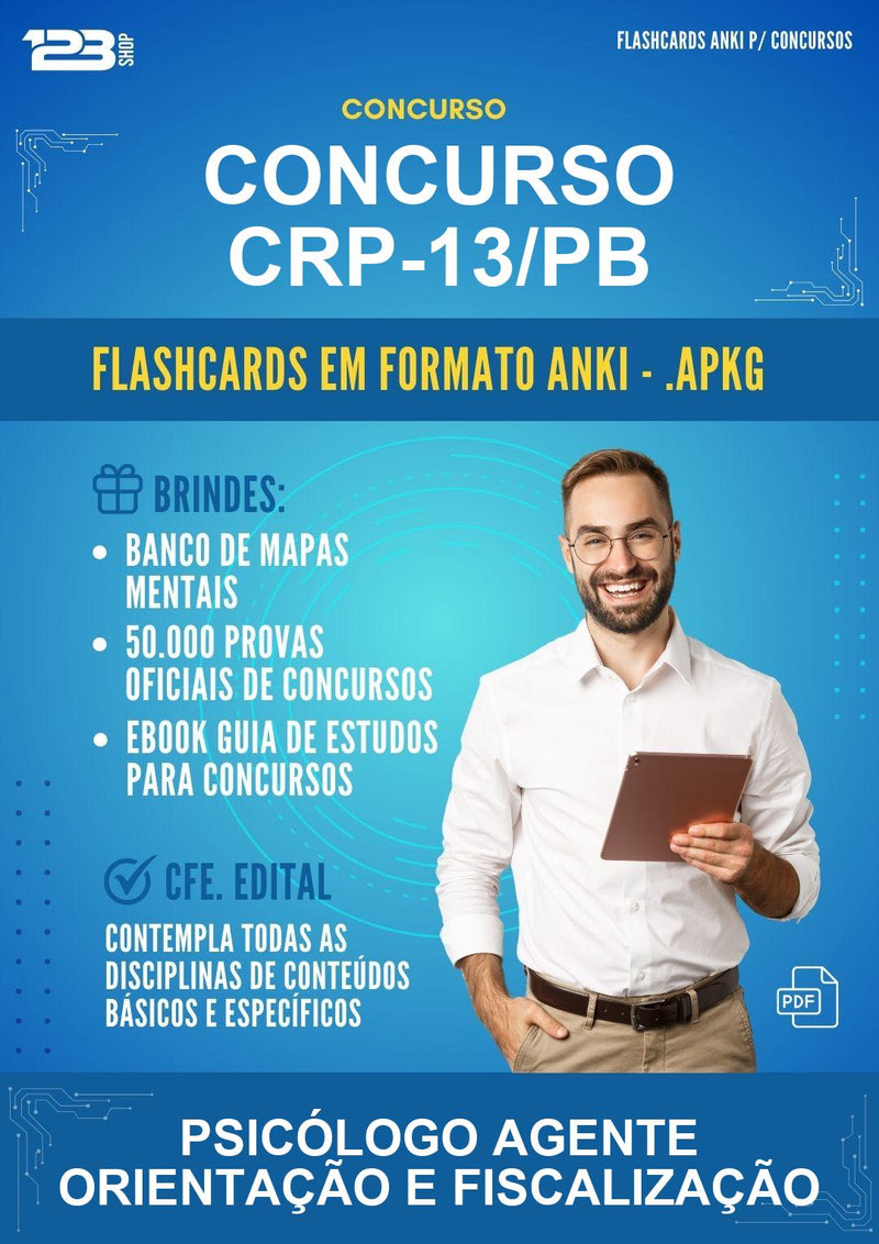 Flashcards Anki para o Concurso Crp-13/PB para Psicólogo Agente Orientação E Fiscalização - 400 Flashcards