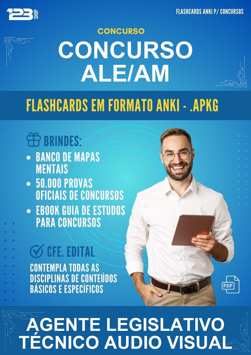 Flashcards Anki para o Concurso Ale/AM para Agente Legislativo Técnico Audio Visual - 400 Flashcards