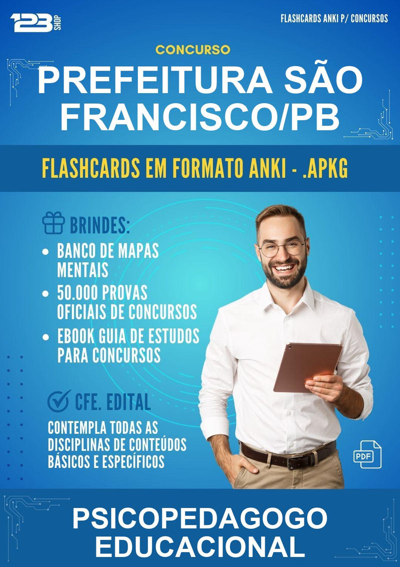 Flashcards Anki para o Concurso Prefeitura São Francisco/PB para Psicopedagogo Educacional - 400 Flashcards