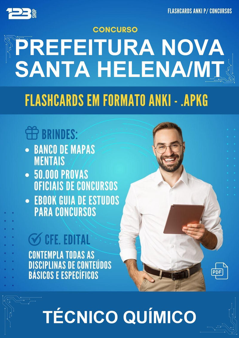 Flashcards Anki para o Concurso Prefeitura Nova Santa Helena/MT para Técnico Químico - 400 Flashcards