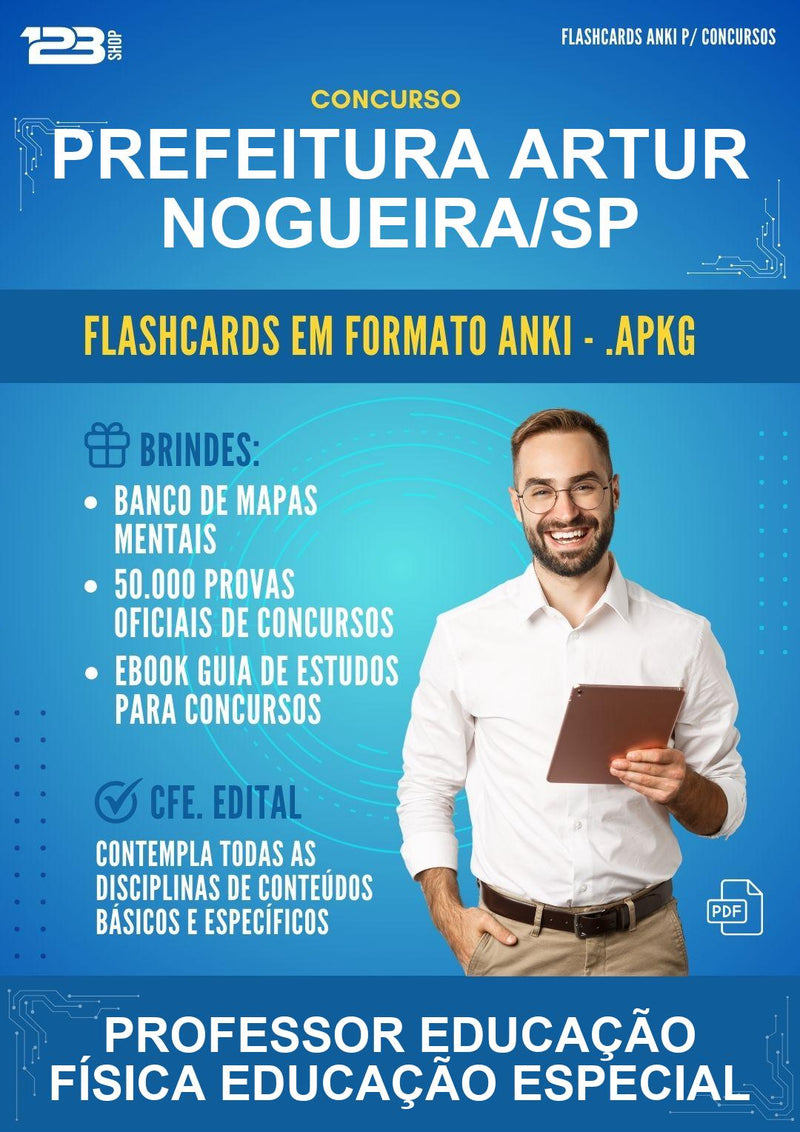 Flashcards Anki para o Concurso Prefeitura Artur Nogueira/SP para Professor Educação Física Educação Especial - 400 Flashcards