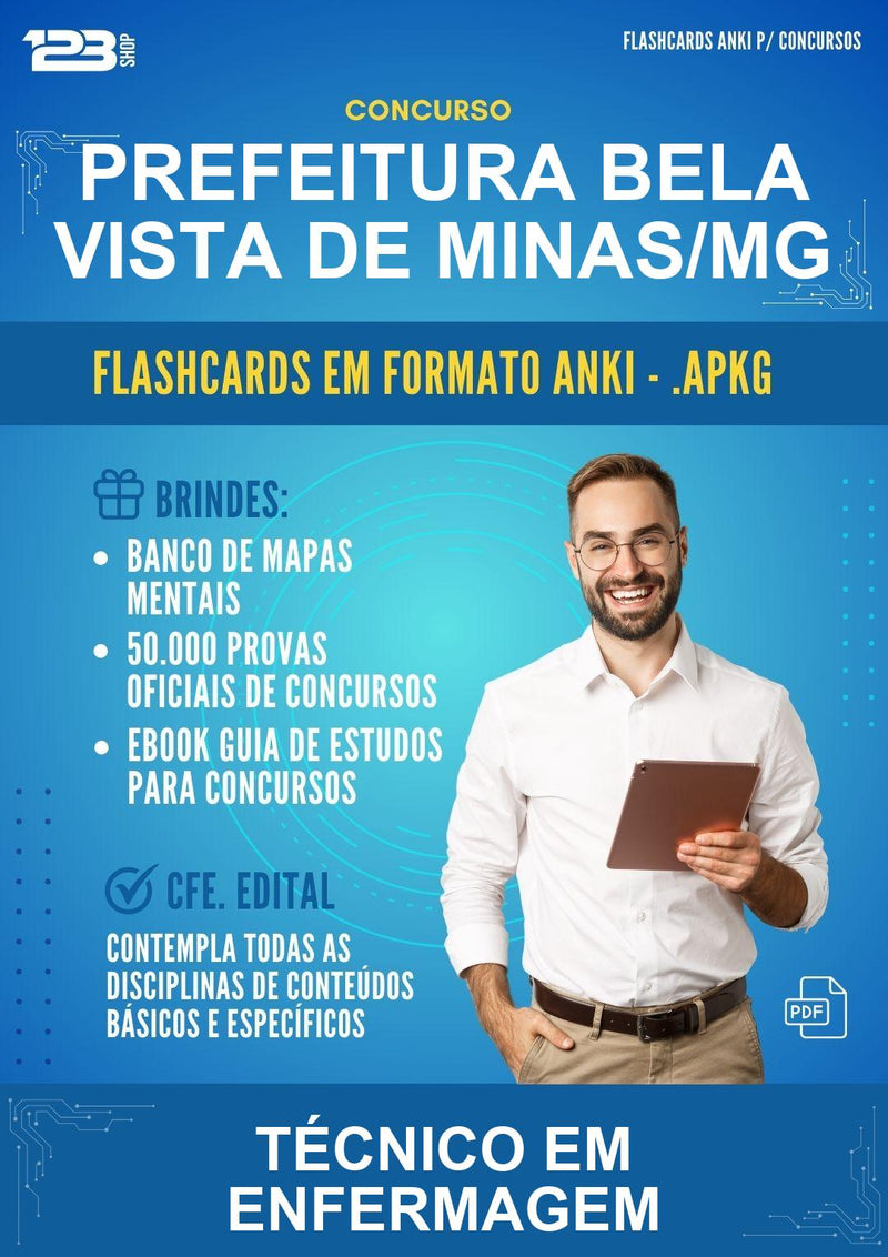 Flashcards Anki para o Concurso Prefeitura Bela Vista de Minas/MG para Técnico Em Enfermagem - 600 Flashcards