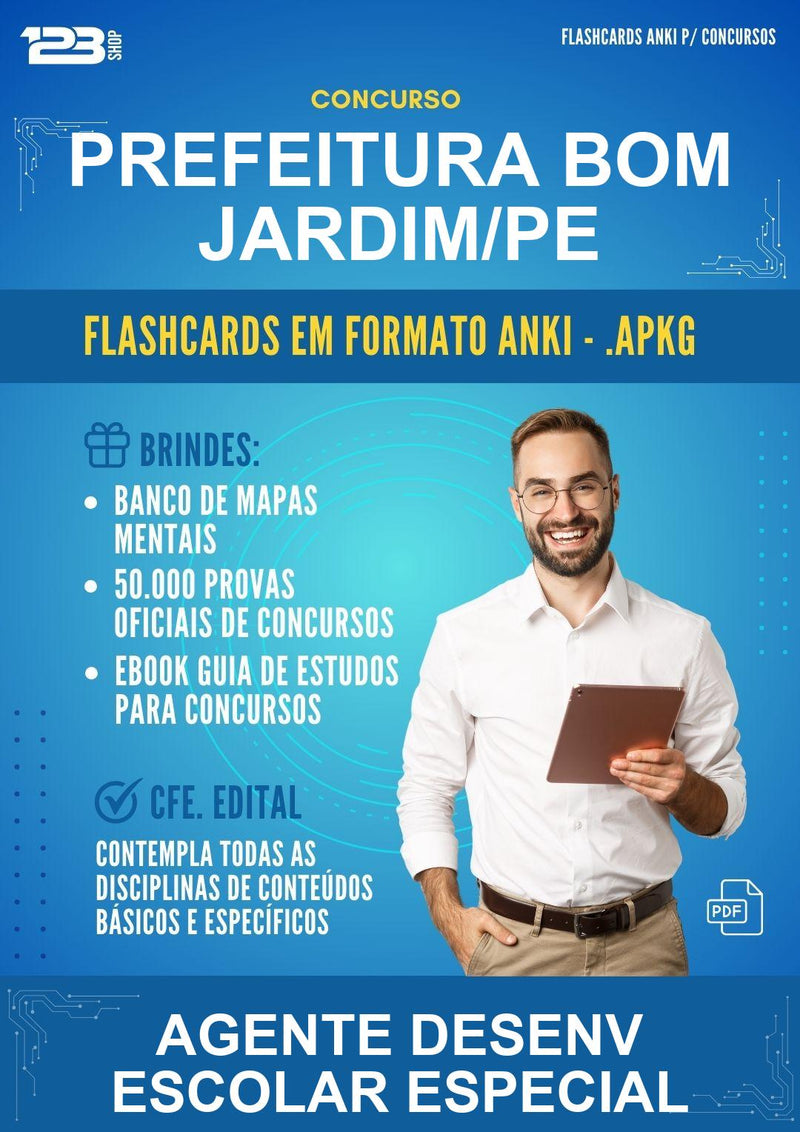 Flashcards Anki para o Concurso Prefeitura Bom Jardim/PE para Agente Desenv Escolar Especial - 600 Flashcards