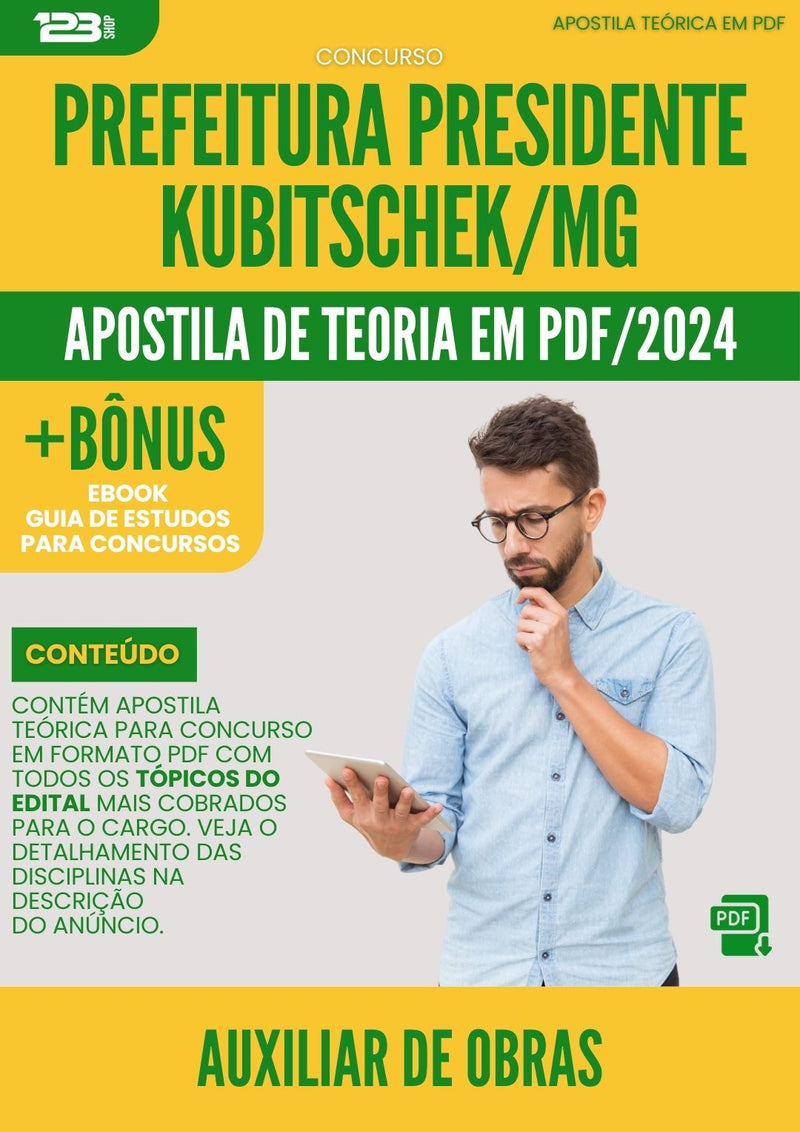 Apostila Teórica para Concurso Auxiliar de Obras Prefeitura Presidente Kubitschek MG 2024