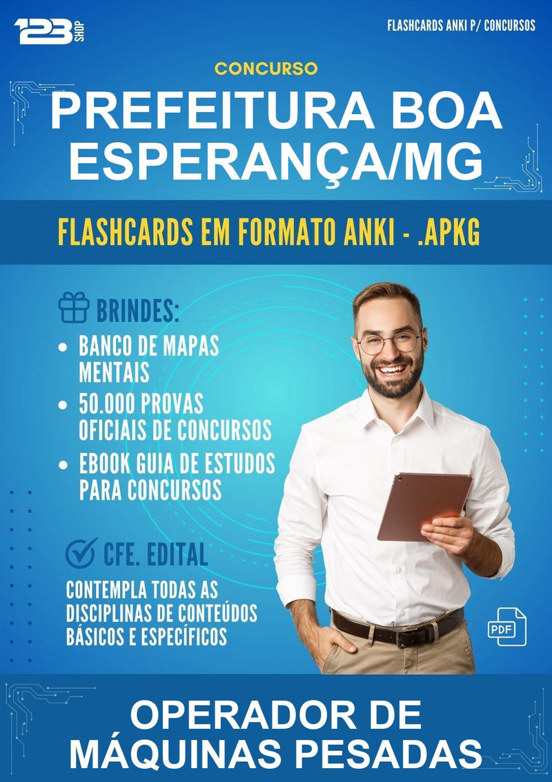 Flashcards Anki para o Concurso Prefeitura Boa Esperança/MG para Operador de Máquinas Pesadas - 600 Flashcards