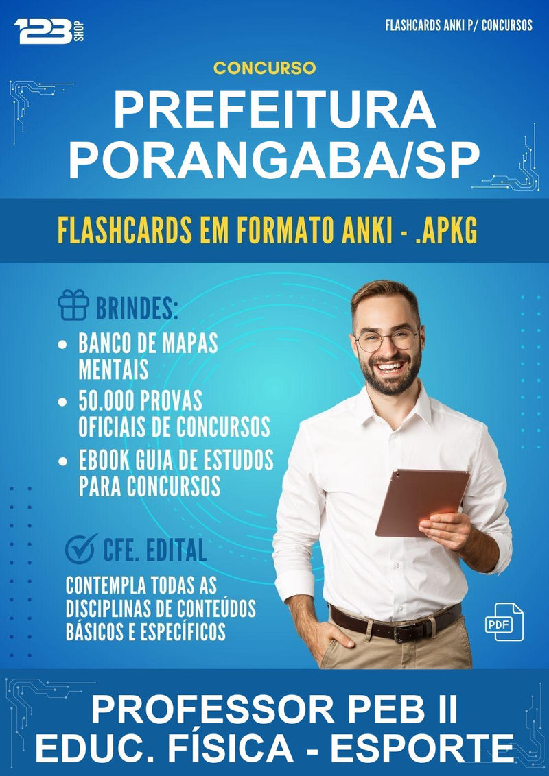 Flashcards Anki para o Concurso Prefeitura Porangaba/SP para Professor Peb Ii Educ. Física - Esporte - 600 Flashcards