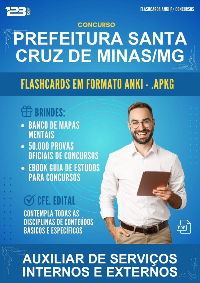 Flashcards Anki para o Concurso Prefeitura Santa Cruz de Minas/MG para Auxiliar de Serviços Internos E Externos - 600 Flashcards