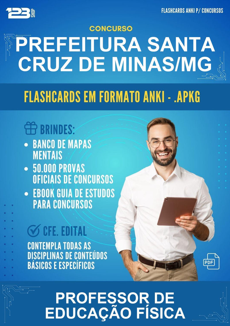 Flashcards Anki para o Concurso Prefeitura Santa Cruz de Minas/MG para Professor de Educação Física - 600 Flashcards