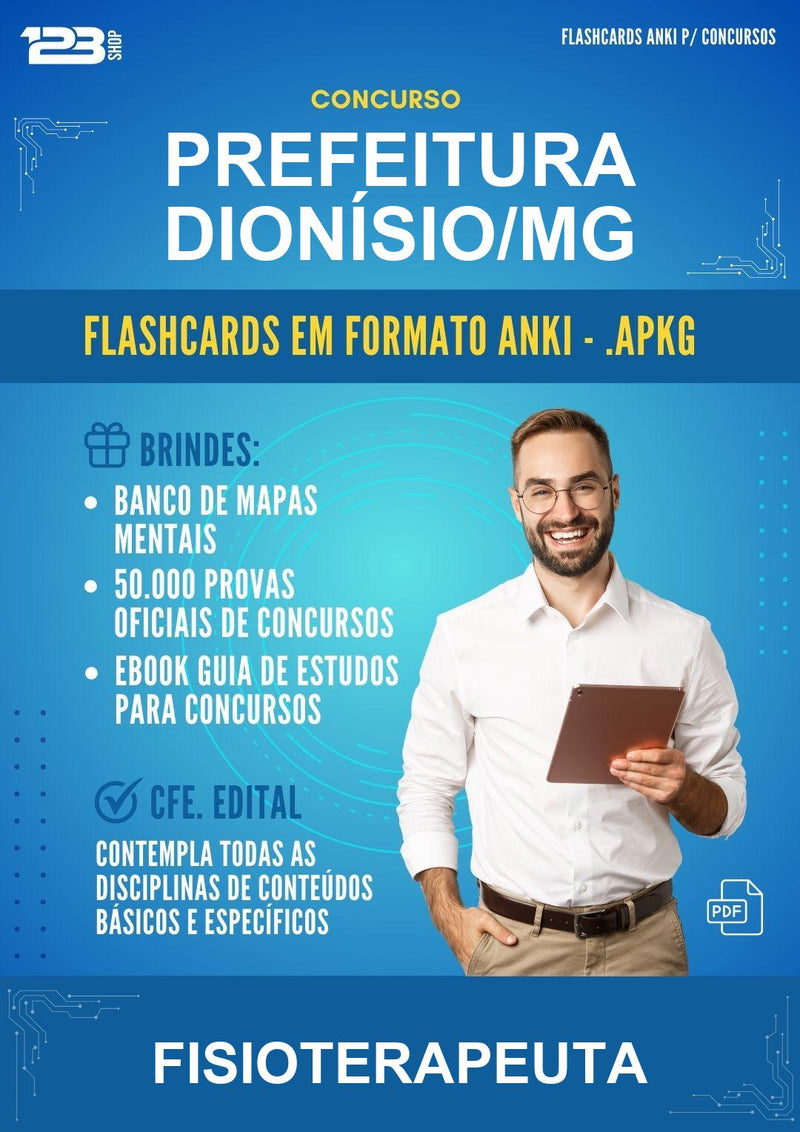 Flashcards Anki para o Concurso Prefeitura Dionísio/MG para Fisioterapeuta - 600 Flashcards