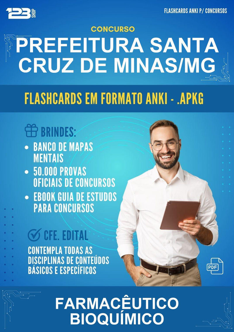 Flashcards Anki para o Concurso Prefeitura Santa Cruz de Minas/MG para Farmacêutico Bioquímico - 600 Flashcards