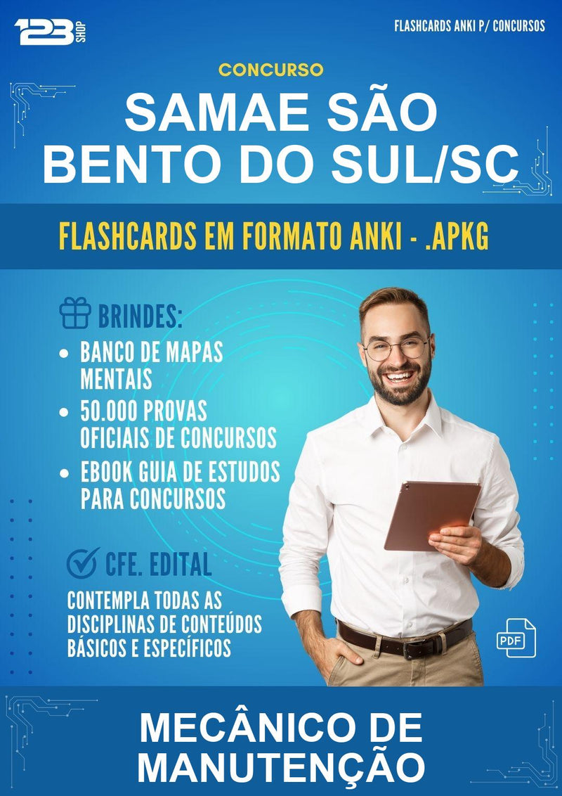 Flashcards Anki para o Concurso Samae São Bento do Sul/SC para Mecânico de Manutenção - 600 Flashcards