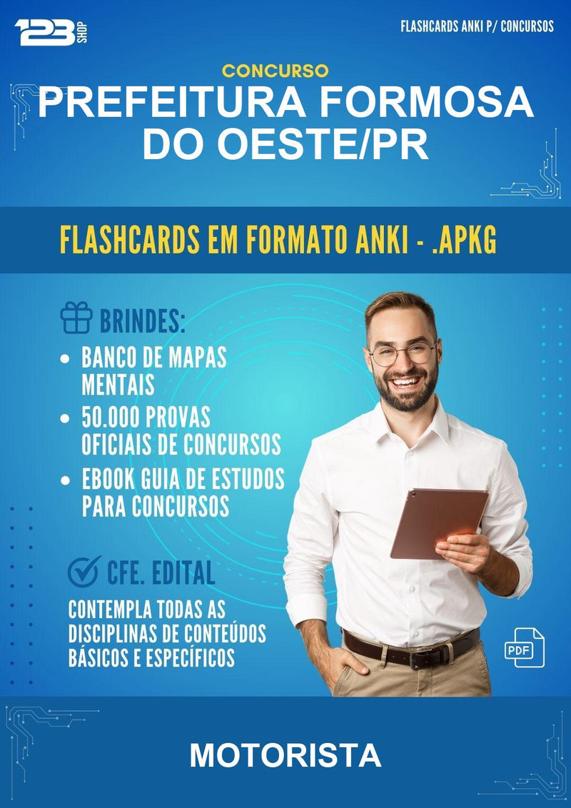 Flashcards Anki para o Concurso Prefeitura Formosa do Oeste/PR para Motorista - 600 Flashcards