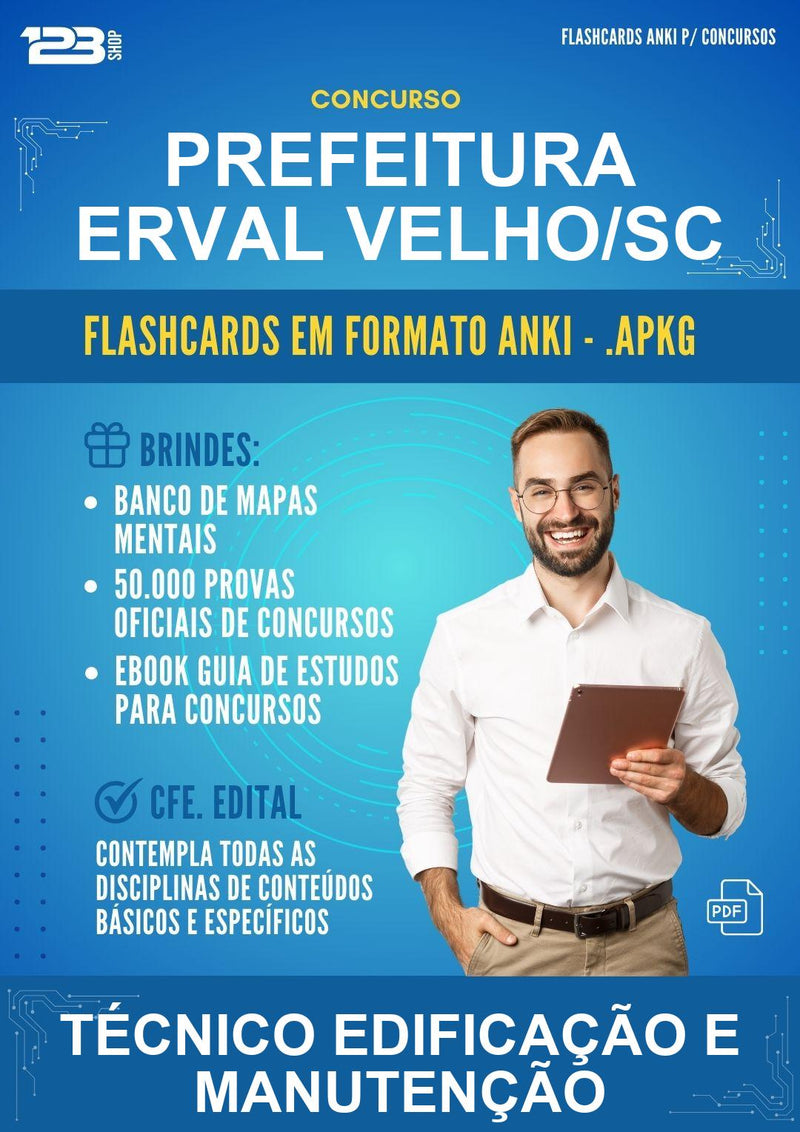 Flashcards Anki para o Concurso Prefeitura Erval Velho/SC para Técnico Edificação E Manutenção - 600 Flashcards
