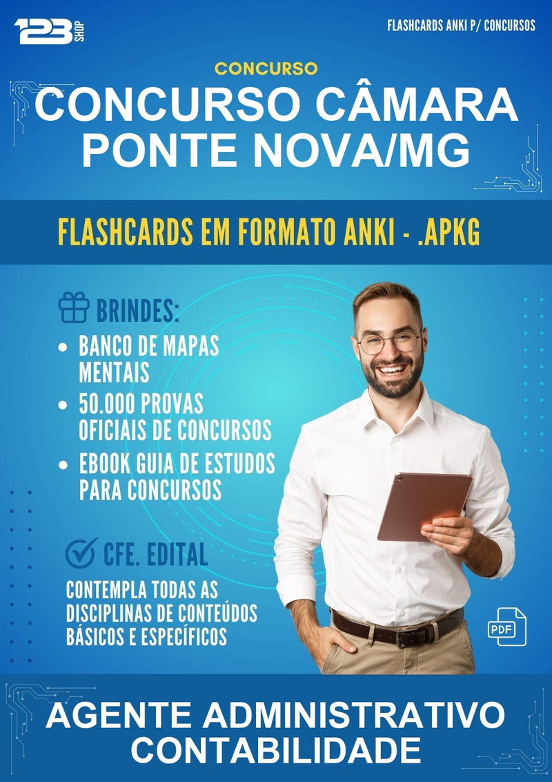 Flashcards Anki para o Concurso Câmara Ponte Nova/MG para Agente Administrativo Contabilidade - 600 Flashcards