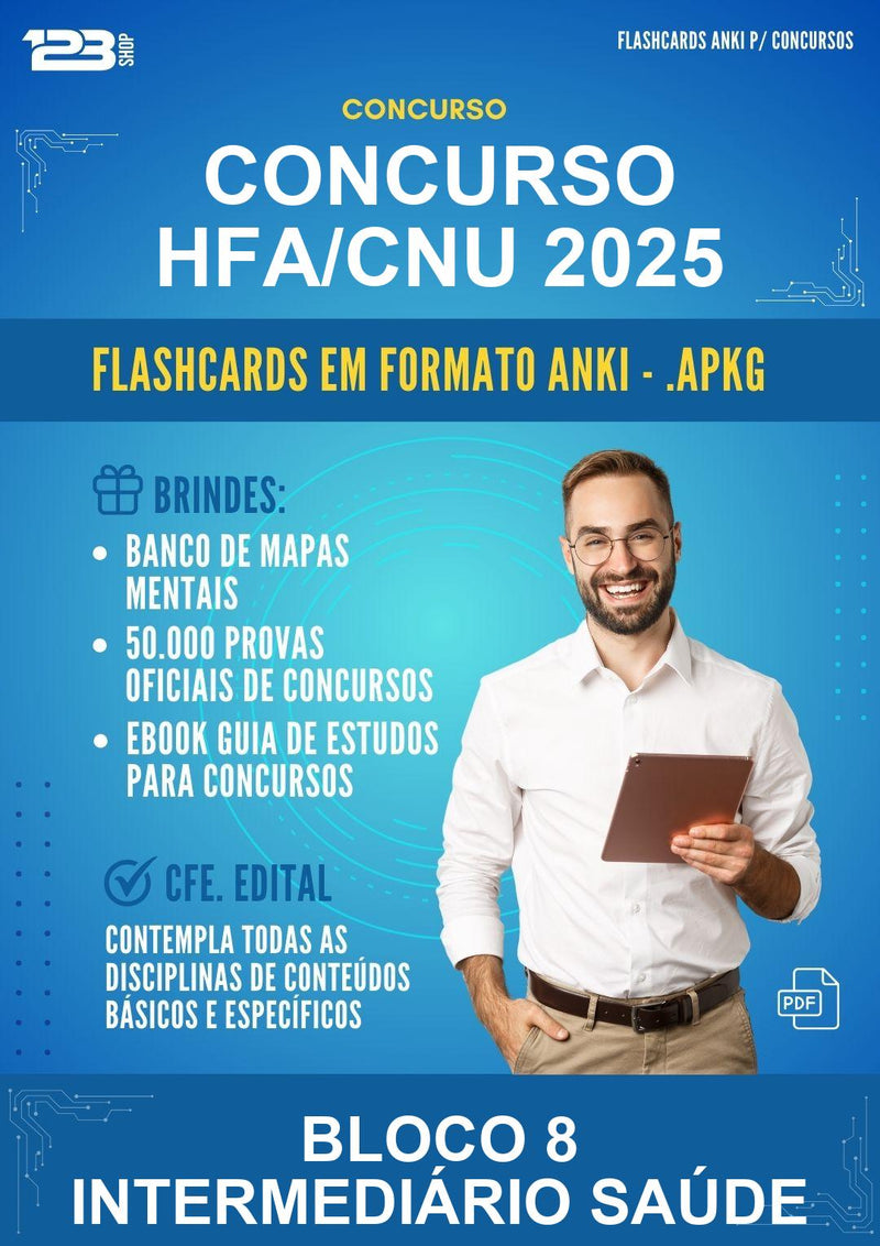 Flashcards Anki para o Concurso Hfa/CNU 2025 para Bloco 8 Intermediário Saúde - 600 Flashcards