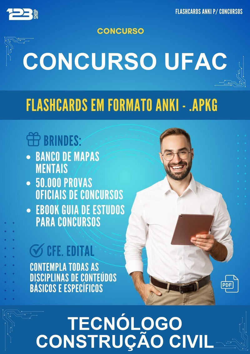 Flashcards Anki para o Concurso Ufac para Tecnólogo Construção Civil - 600 Flashcards