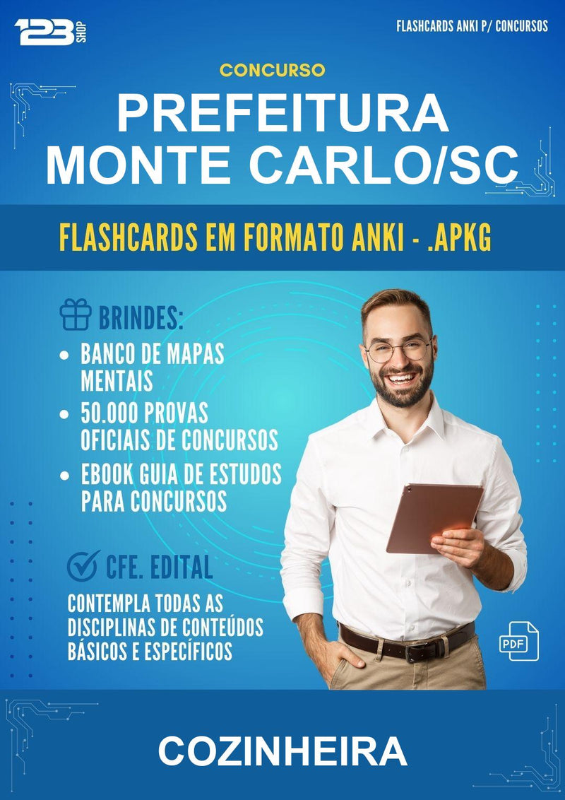 Flashcards Anki para o Concurso Prefeitura Monte Carlo/SC para Cozinheira - 600 Flashcards