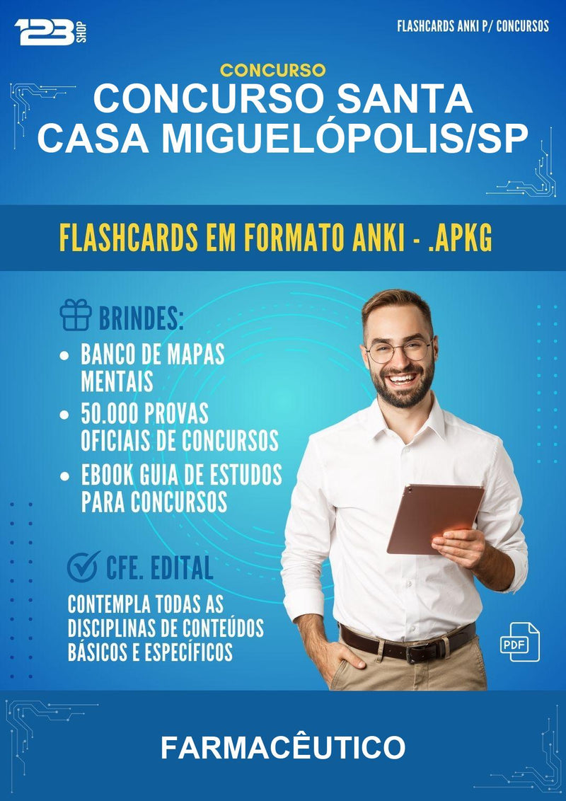 Flashcards Anki para o Concurso Santa Casa Miguelópolis/SP para Farmacêutico - 600 Flashcards