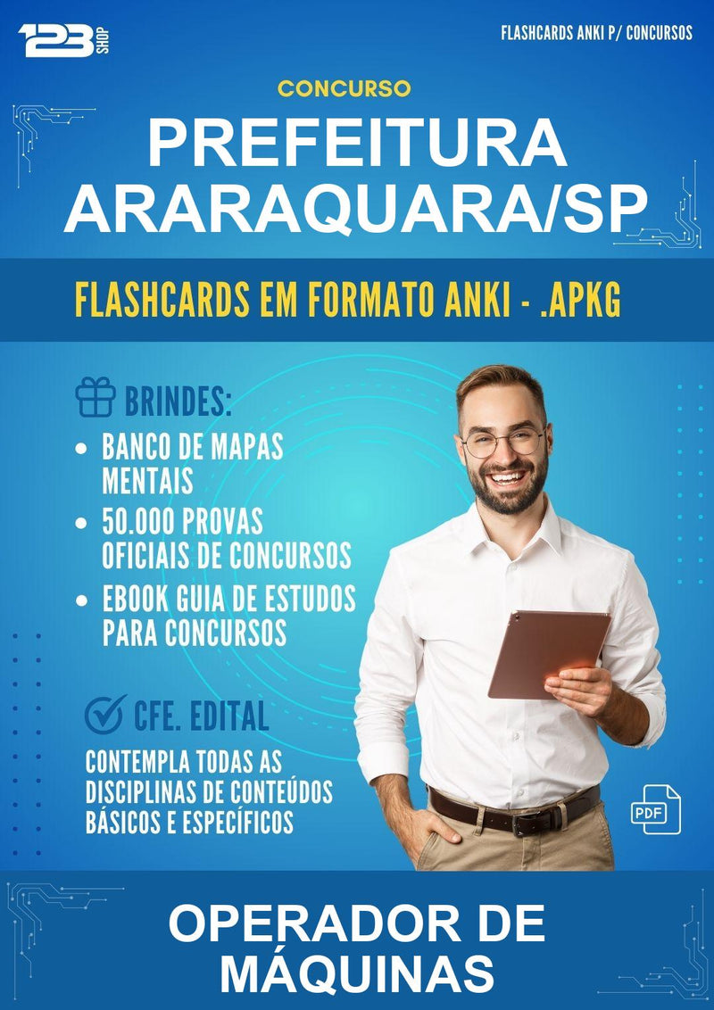 Flashcards Anki para o Concurso Prefeitura Araraquara/SP para Operador de Máquinas - 600 Flashcards