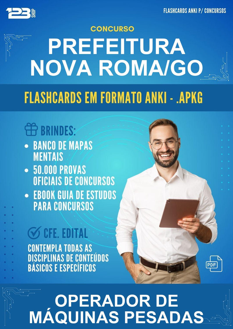 Flashcards Anki para o Concurso Prefeitura Nova Roma/GO para Operador de Máquinas Pesadas - 600 Flashcards