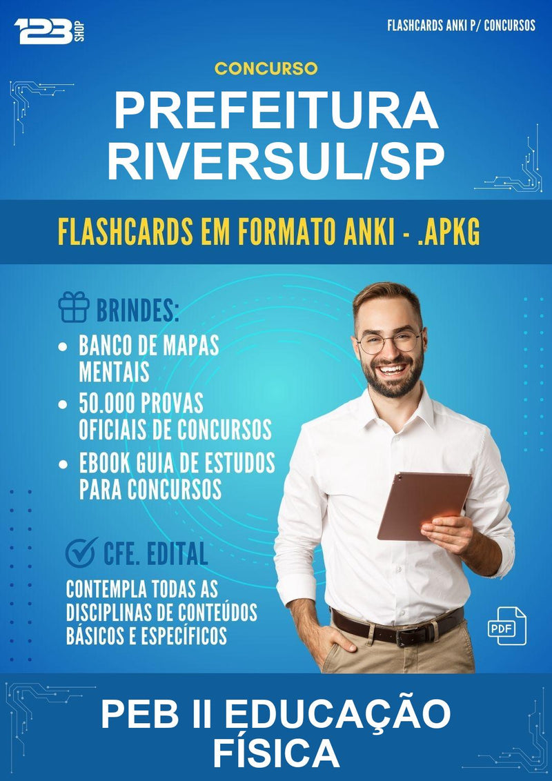 Flashcards Anki para o Concurso Prefeitura Riversul/SP para Peb Ii Educação Física - 600 Flashcards
