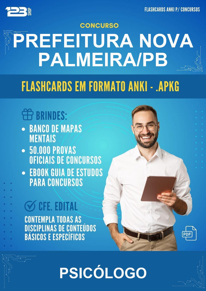Flashcards Anki para o Concurso Prefeitura Nova Palmeira/PB para Psicólogo - 600 Flashcards
