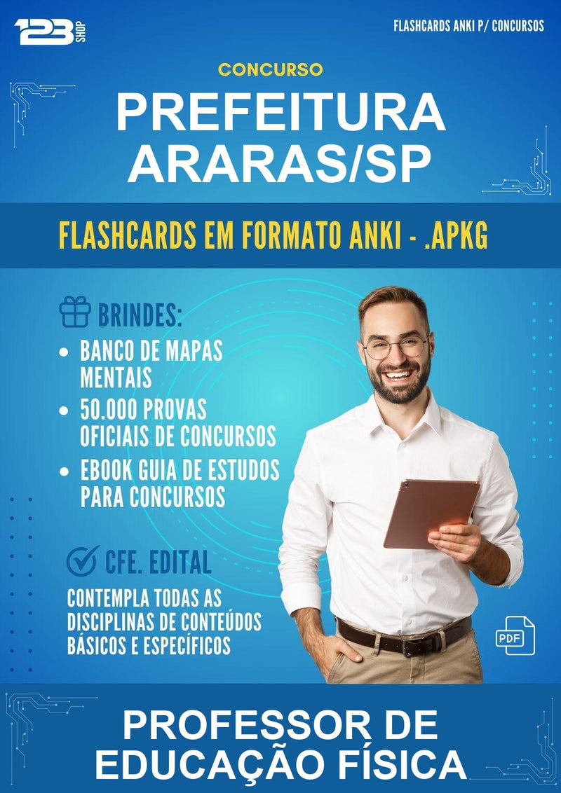 Flashcards Anki para o Concurso Prefeitura Araras/SP para Professor de Educação Física - 600 Flashcards