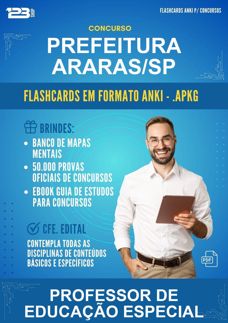 Flashcards Anki para o Concurso Prefeitura Araras/SP para Professor de Educação Especial - 600 Flashcards