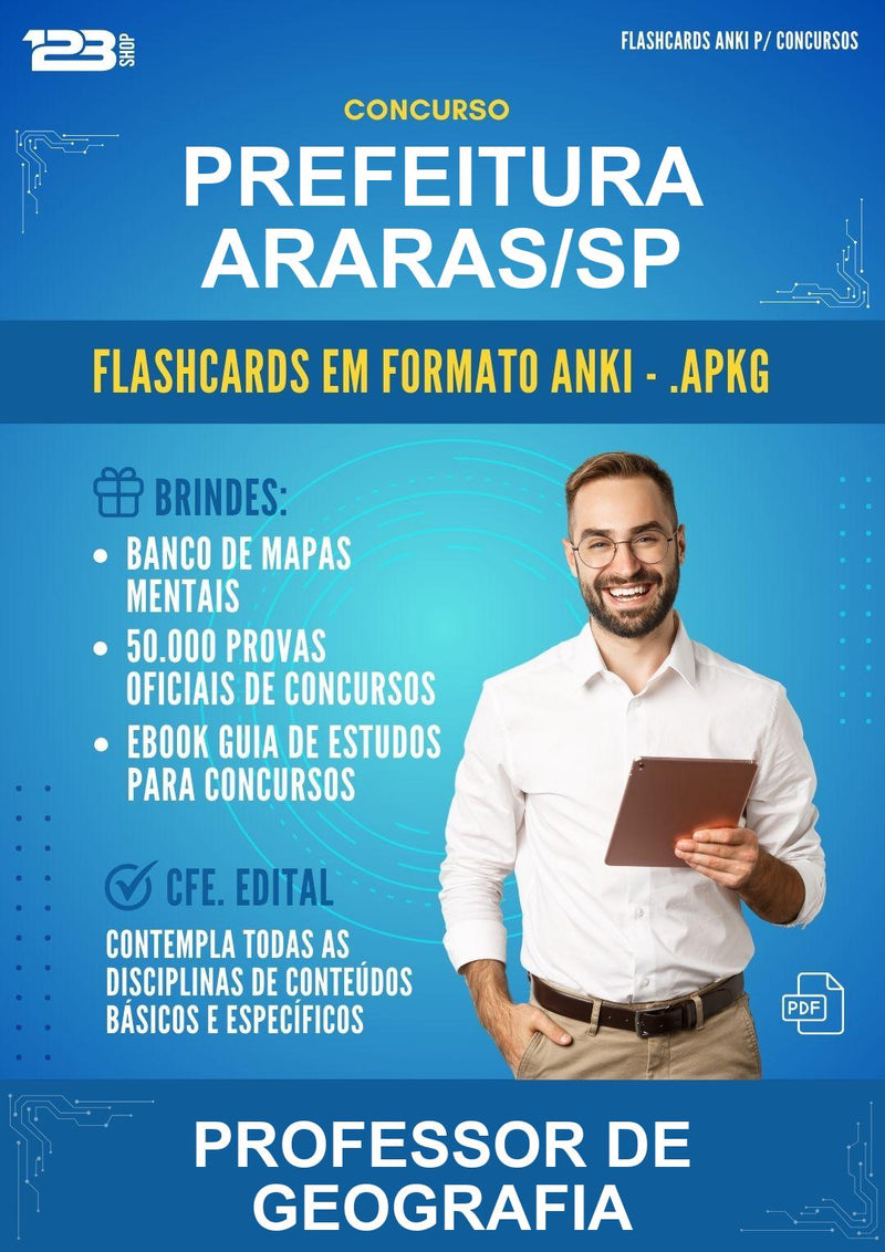 Flashcards Anki para o Concurso Prefeitura Araras/SP para Professor de Geografia - 600 Flashcards