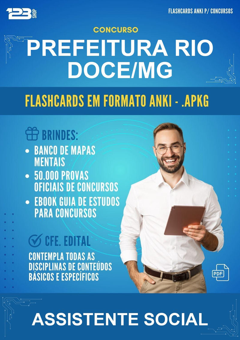 Flashcards Anki para o Concurso Prefeitura Rio Doce/MG para Assistente Social - 600 Flashcards