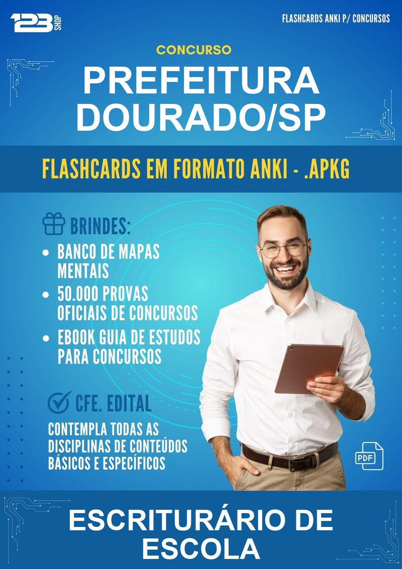 Flashcards Anki para o Concurso Prefeitura Dourado/SP para Escriturário de Escola - 600 Flashcards