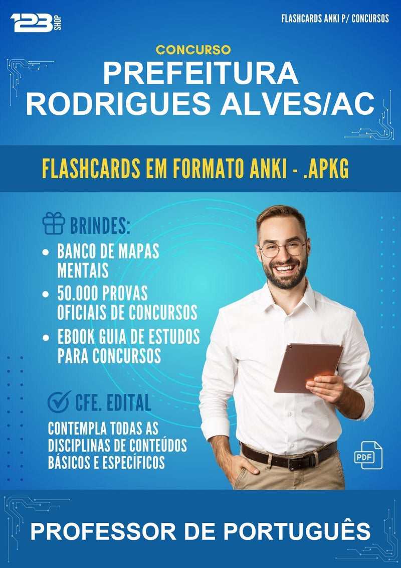 Flashcards Anki para o Concurso Prefeitura Rodrigues Alves/AC para Professor de Português - 600 Flashcards