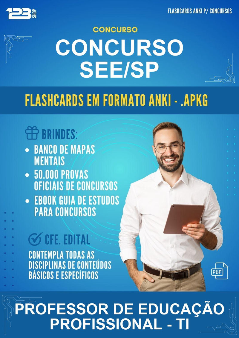 Flashcards Anki para o Concurso See/SP para Professor de Educação Profissional - Ti - 600 Flashcards
