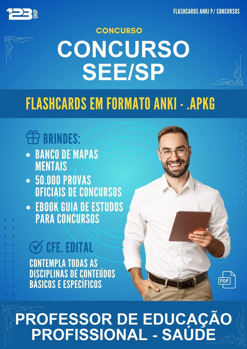 Flashcards Anki para o Concurso See/SP para Professor de Educação Profissional - Saúde - 600 Flashcards