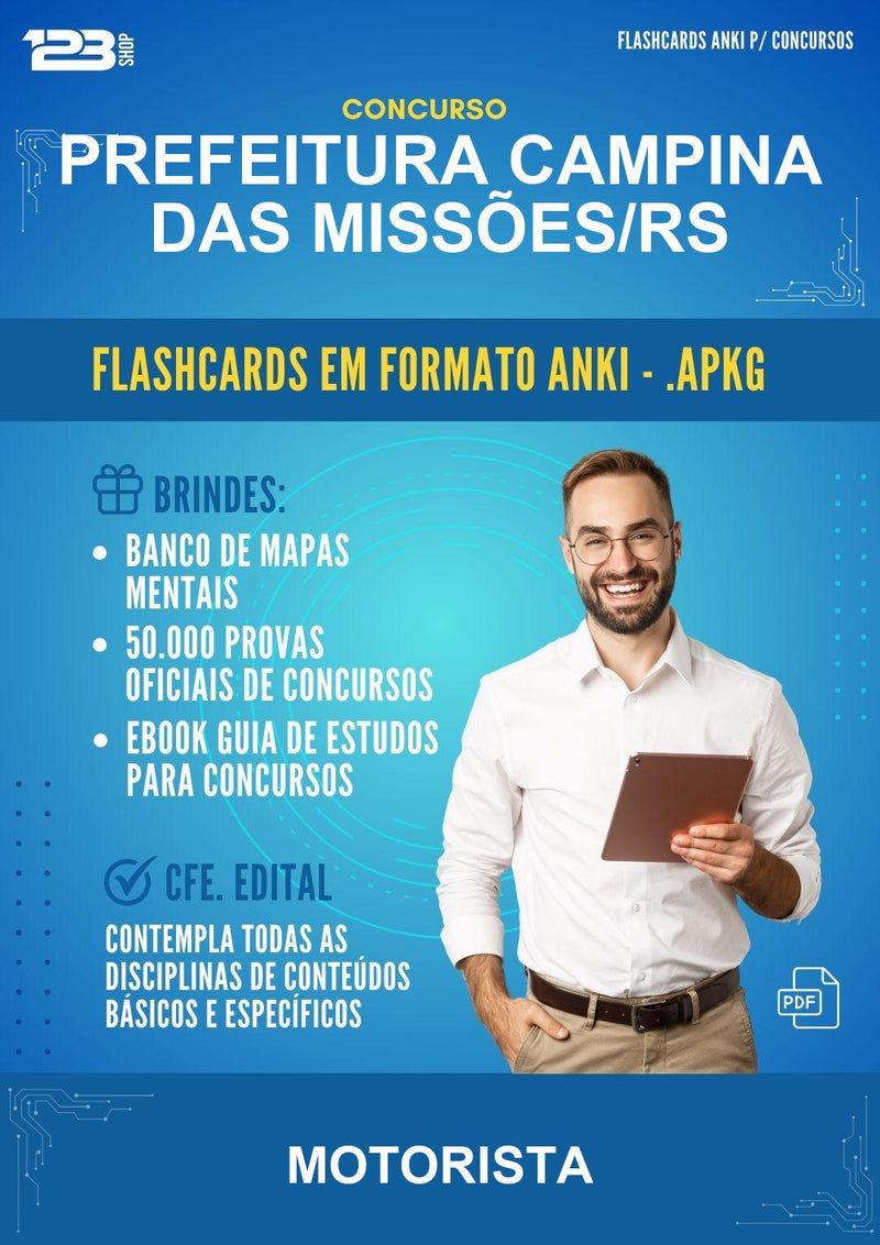 Flashcards Anki para o Concurso Prefeitura Campina das Missões/RS para Motorista - 600 Flashcards