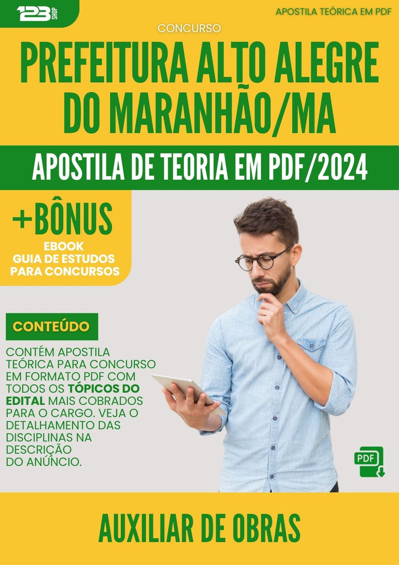 Apostila Teórica para Concurso Auxiliar de Obras Prefeitura Alto Alegre Maranhão MA 2024