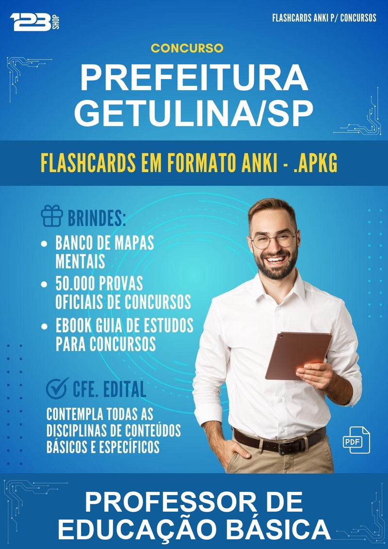 Flashcards Anki para o Concurso Prefeitura Getulina/SP para Professor de Educação Básica - 400 Flashcards