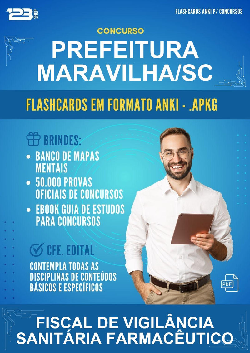 Flashcards Anki para o Concurso Prefeitura Maravilha/SC para Fiscal de Vigilância Sanitária Farmacêutico - 400 Flashcards