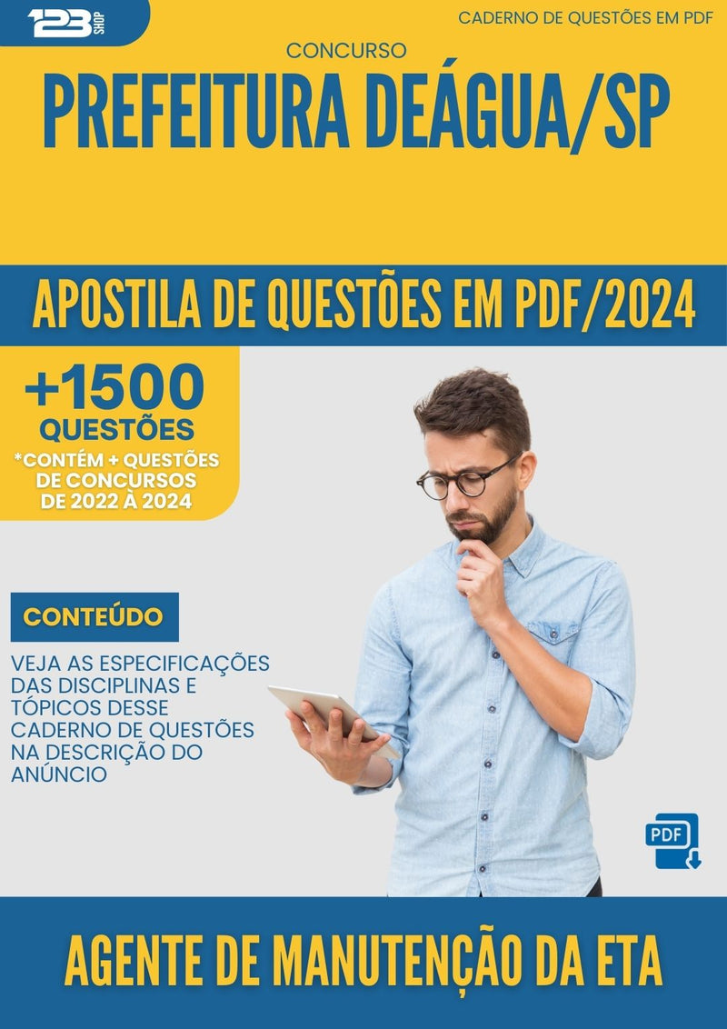 Apostila de Questões para Concurso Agente de Manutenção da ETA Prefeitura DEAGUA SP 2024 - Mais de 1.500 Questões