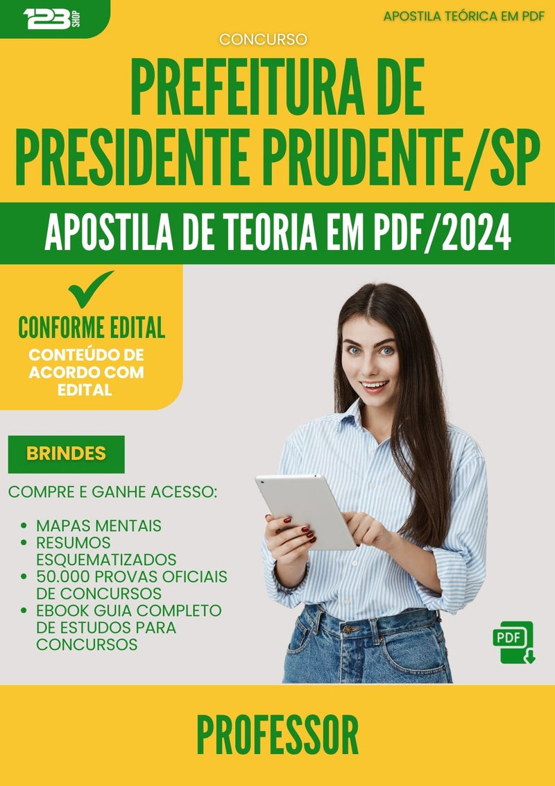 Apostila Teórica para Concurso Professor da Prefeitura Presidente Prudente Sp 2024 - Conteúdo de Acordo com Edital