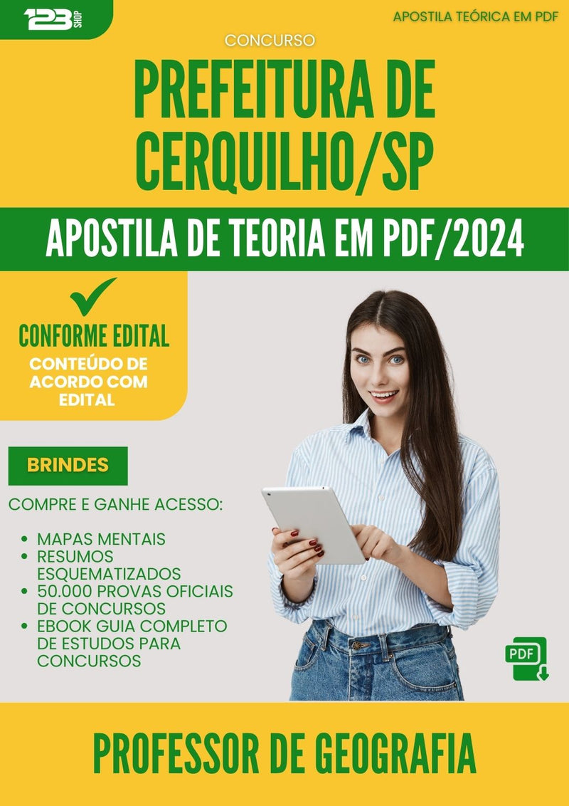Apostila Teórica para Concurso Professor De Geografia da Prefeitura Cerquilho Sp 2024 - Conteúdo de Acordo com Edital