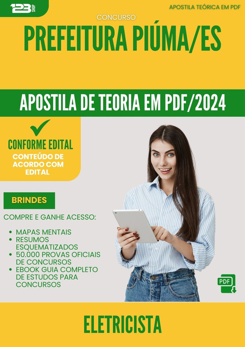 Apostila Teórica para Concurso Eletricista da Prefeitura Piuma Es 2024 - Conteúdo de Acordo com Edital