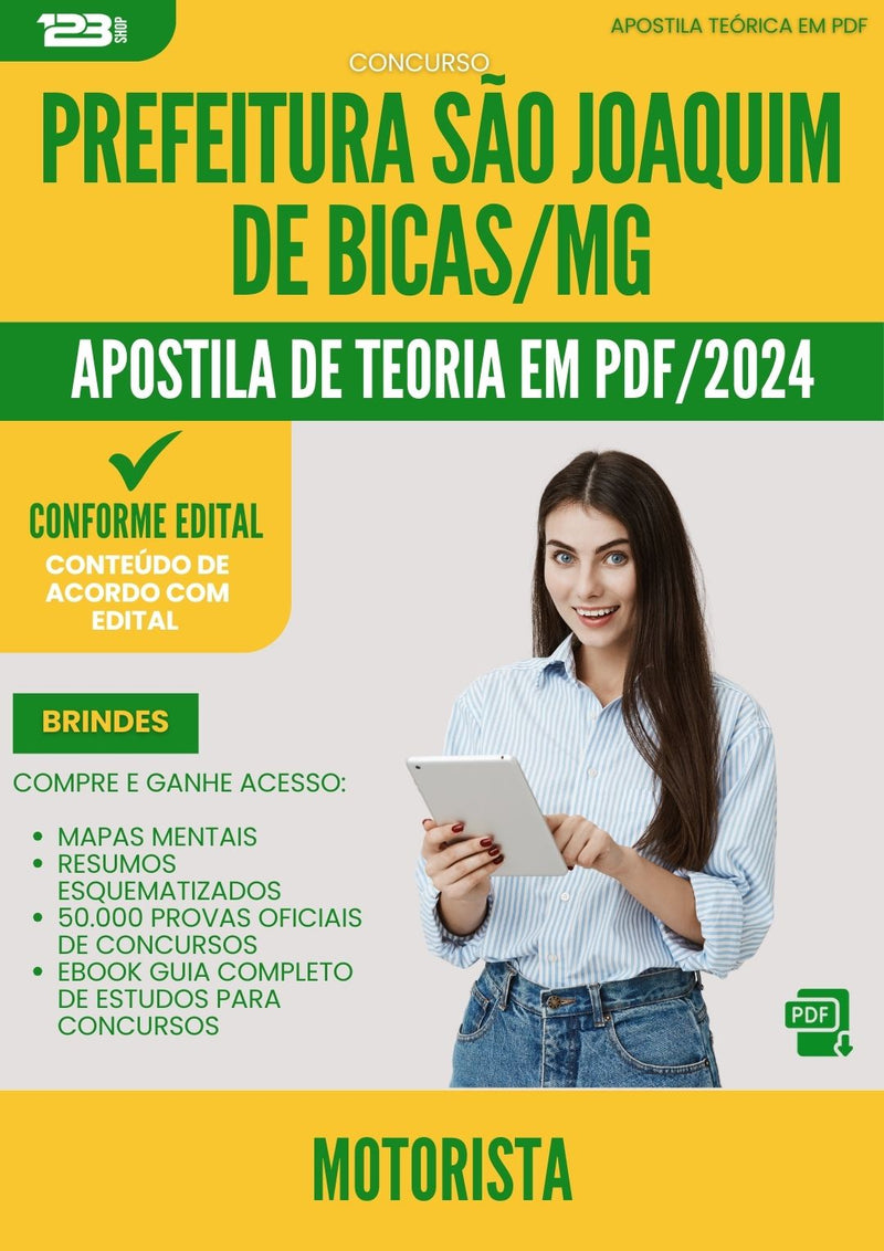Apostila Teórica para Concurso Motorista Sao Joaquim De da Prefeitura Bicas Mg 2024 - Conteúdo de Acordo com Edital