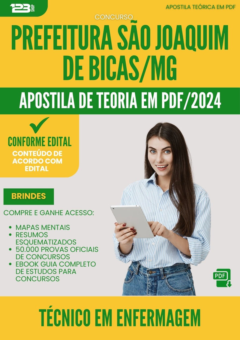 Apostila Teórica para Concurso Tecnico Em Enfermagem Sao Joaquim De da Prefeitura Bicas Mg 2024 - Conteúdo de Acordo com Edital