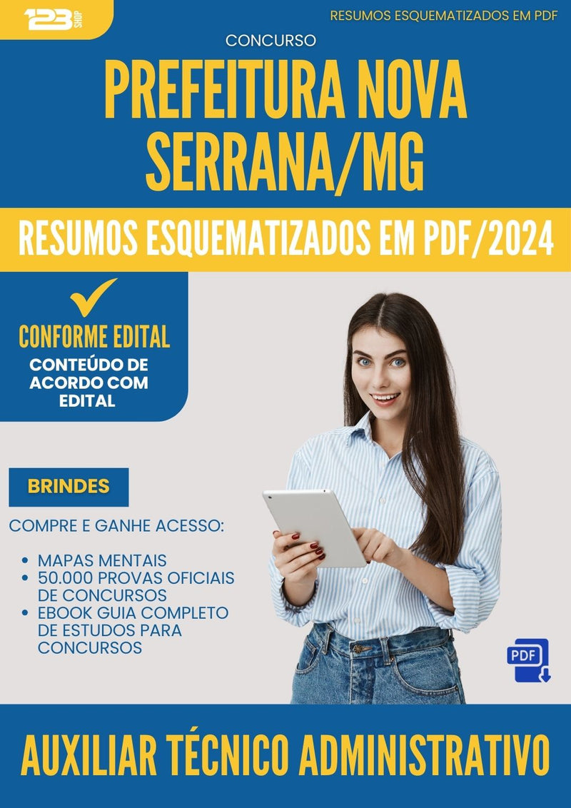 Resumos Esquematizados para Concurso Apostila Auxiliar Tecnico Administrativo da Prefeitura Nova Serrana Mg 2024 - Conteúdo de Acordo com Edital