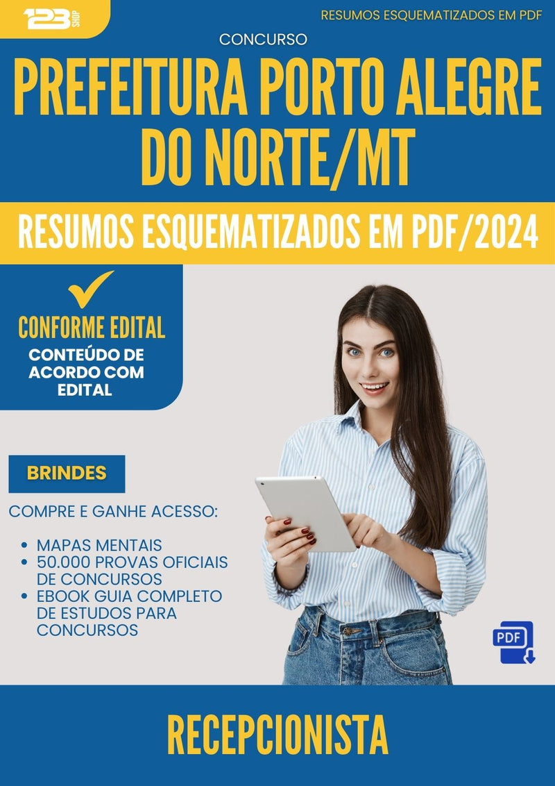 Resumos Esquematizados para Concurso Apostila Recepcionista Porto da Prefeitura Alegre Do Norte Mt 2024 - Conteúdo de Acordo com Edital